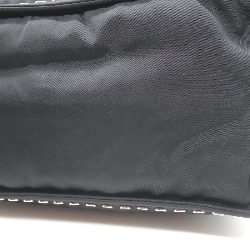 Prada Etiquette Studded Tessuto Nylon Tote Black