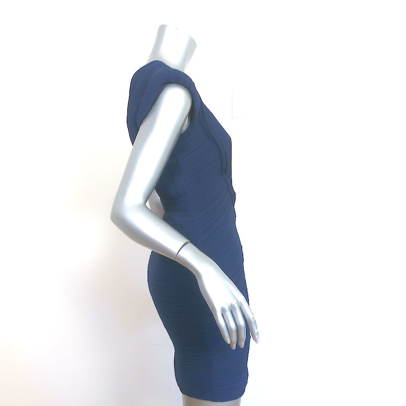 Maje Richesse Cap Sleeve Mini Sheath Dress Blue Pleated Crepe Size 2 NEW