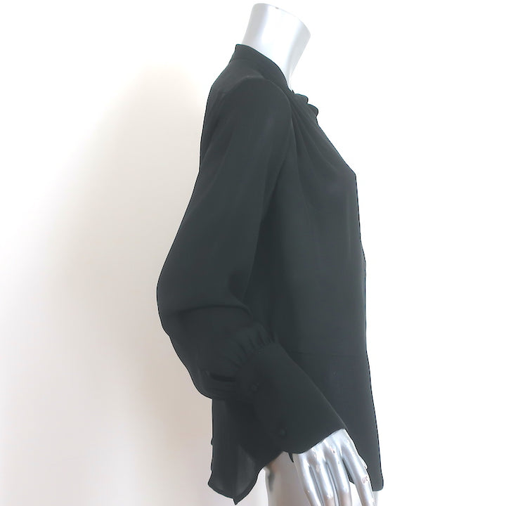 Nili Lotan Long Sleeve Blouse Black Silk Size Medium V-Neck Top
