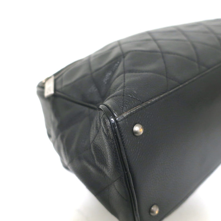 Chanel 2000 Large Logo Bowler Bag Black Quilted Caviar Leather &amp; Patent