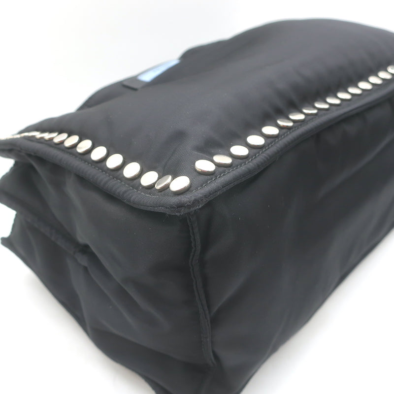 Prada Etiquette Studded Tessuto Nylon Tote Black