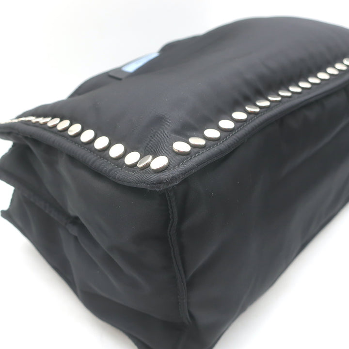 Prada Etiquette Studded Tessuto Nylon Tote Black