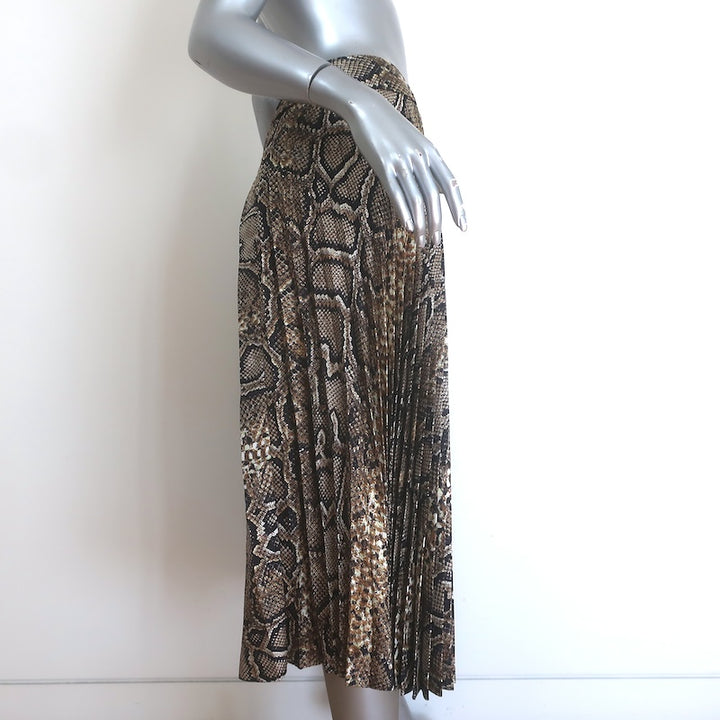 Victoria Beckham Pleated Snake-Print Midi Skirt Brown Silk Twill Size US 2
