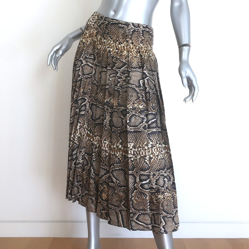 Victoria Beckham Pleated Snake-Print Midi Skirt Brown Silk Twill Size US 2