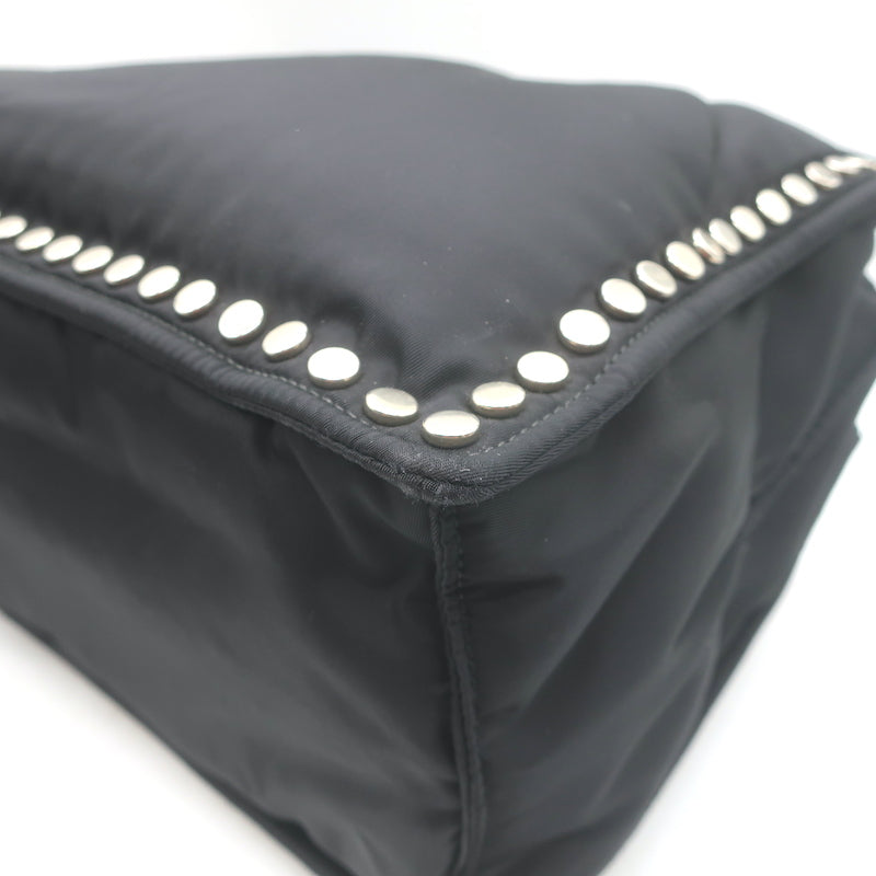 Prada Etiquette Studded Tessuto Nylon Tote Black