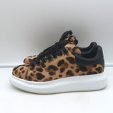 Alexander McQueen oversized leopard calf-hair sneakers in brown, authentic pre-owned luxury pair, EU 39.5