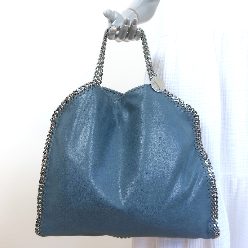 Stella McCartney Falabella Fold-Over Tote Blue Faux Leather
