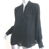Nili Lotan Long Sleeve Blouse Black Silk Size Medium V-Neck Top
