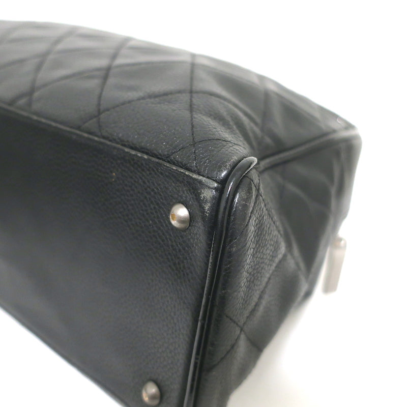Chanel 2000 Large Logo Bowler Bag Black Quilted Caviar Leather &amp; Patent