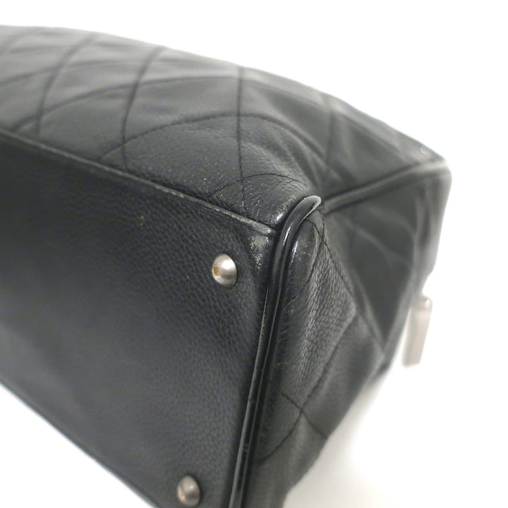 Chanel 2000 Large Logo Bowler Bag Black Quilted Caviar Leather &amp; Patent