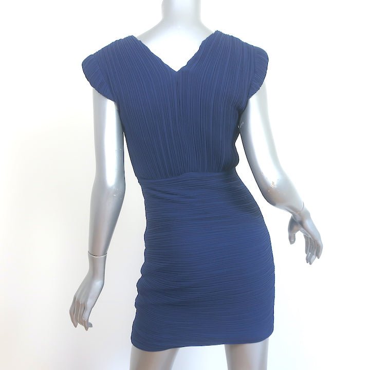 Maje Richesse Cap Sleeve Mini Sheath Dress Blue Pleated Crepe Size 2 NEW