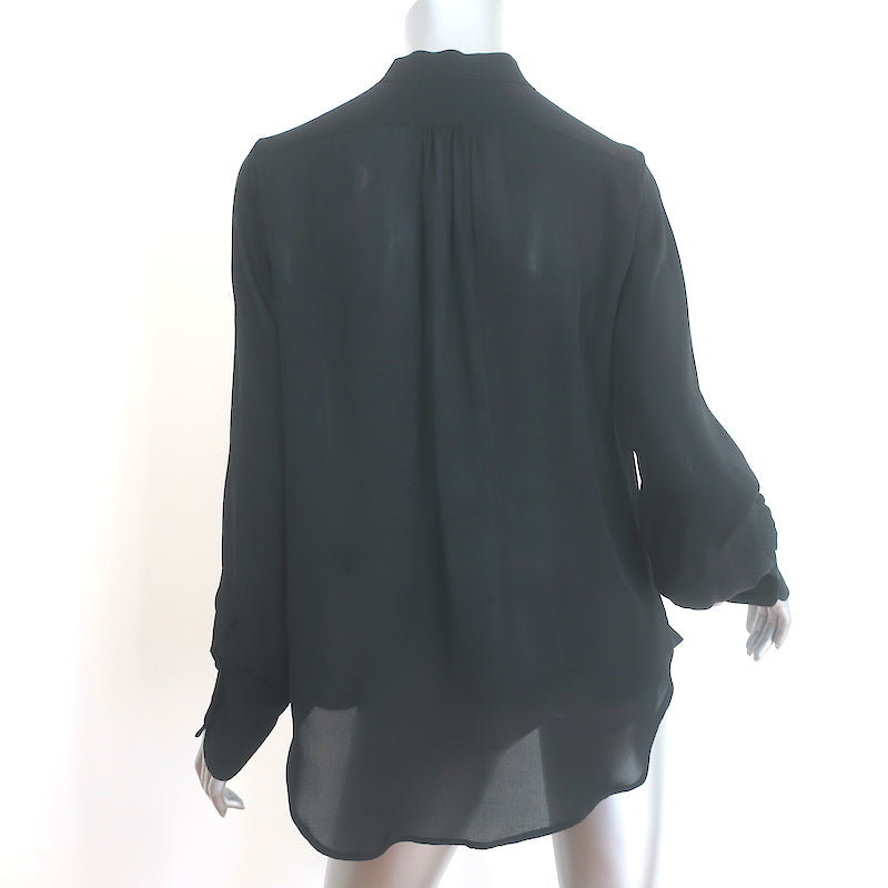 Nili Lotan Long Sleeve Blouse Black Silk Size Medium V-Neck Top