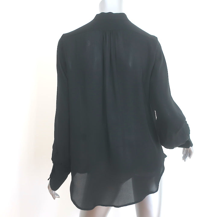 Nili Lotan Long Sleeve Blouse Black Silk Size Medium V-Neck Top