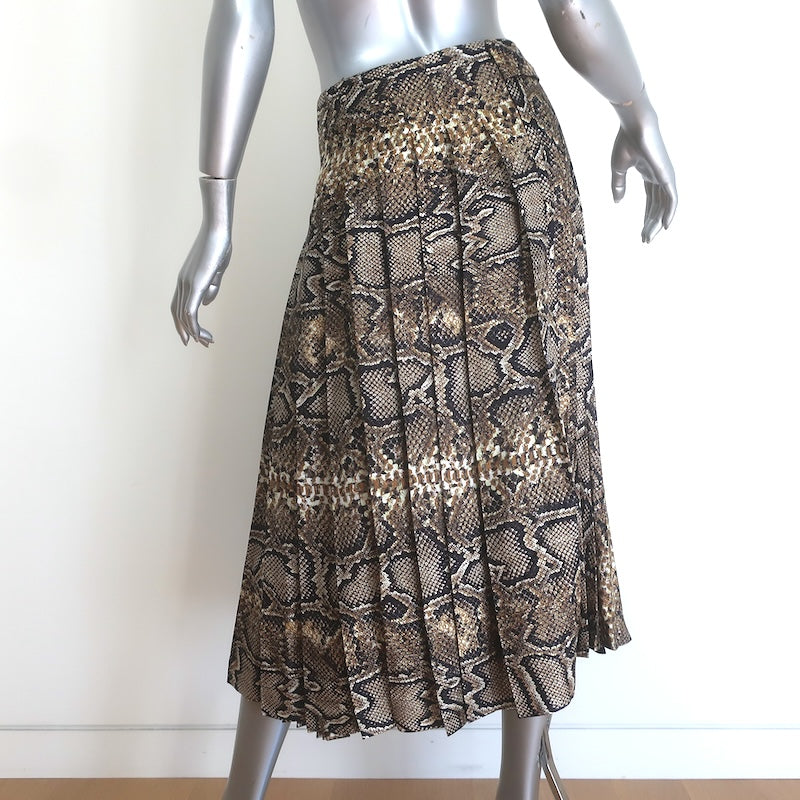 Victoria Beckham Pleated Snake-Print Midi Skirt Brown Silk Twill Size US 2