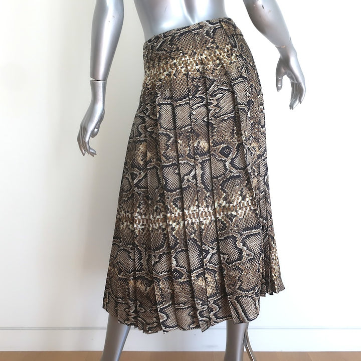 Victoria Beckham Pleated Snake-Print Midi Skirt Brown Silk Twill Size US 2