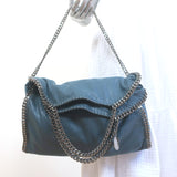 Stella McCartney Falabella Fold-Over Tote Blue Faux Leather Shoulder Bag