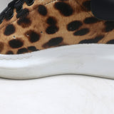 Alexander McQueen oversized leopard-print calf-hair sneakers, brown calf-hair upper, authentic pre-owned, gently worn.