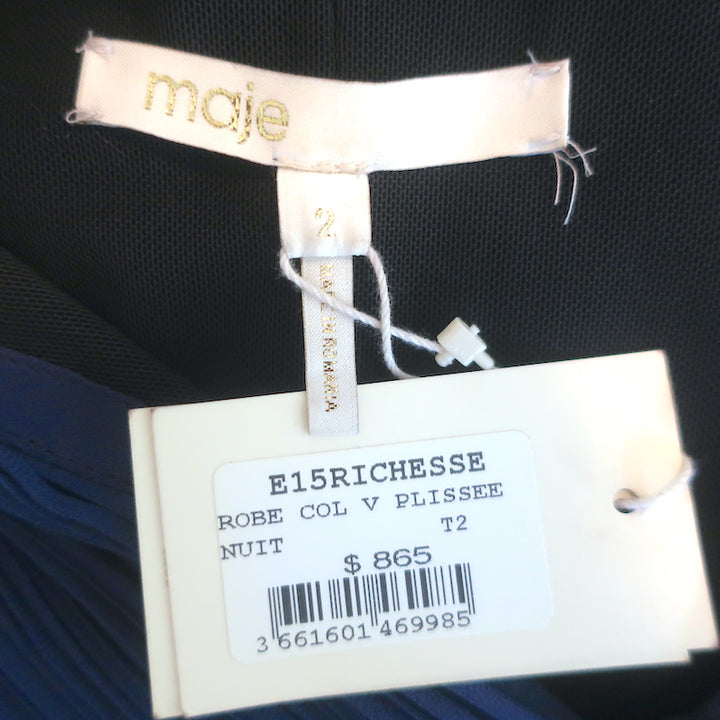 Maje Richesse Cap Sleeve Mini Sheath Dress Blue Pleated Crepe Size 2 NEW