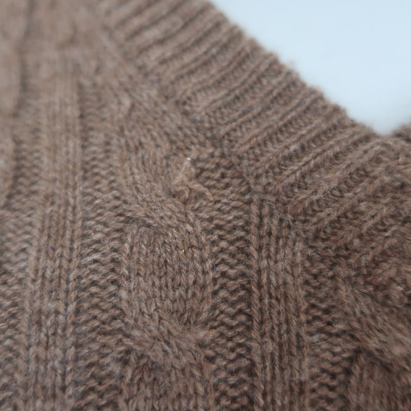 Jenni Kayne Nell Cable Knit V-Neck Sweater Coffee Wool-Cashmere Size Small