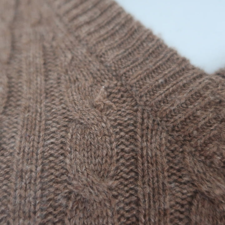 Jenni Kayne Nell Cable Knit V-Neck Sweater Coffee Wool-Cashmere Size Small