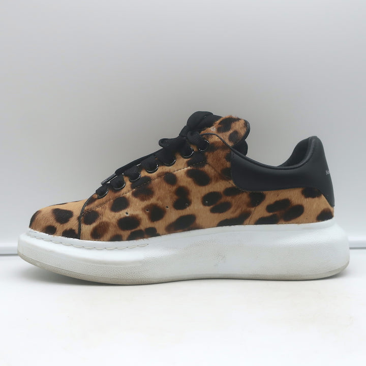 Alexander McQueen oversized leopard-print calf-hair sneakers, brown, authentic pre-owned, lightly worn