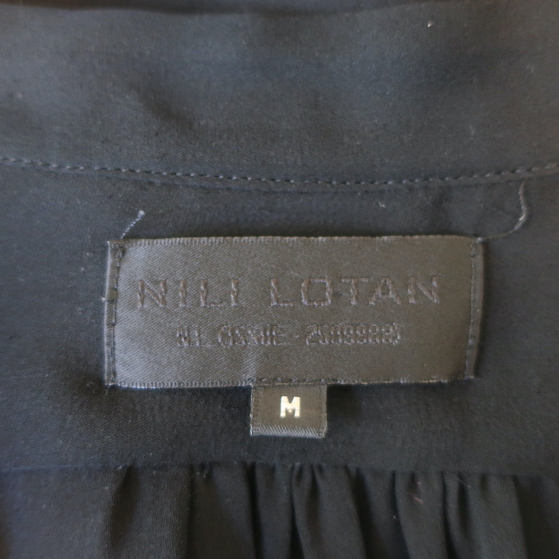 Nili Lotan Long Sleeve Blouse Black Silk Size Medium V-Neck Top