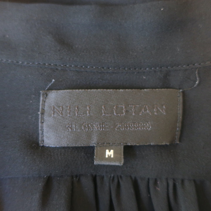 Nili Lotan Long Sleeve Blouse Black Silk Size Medium V-Neck Top