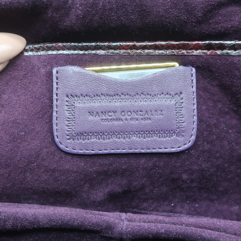 Nancy Gonzalez Pleated Clutch Burgundy/Purple Snakeskin Small Bag