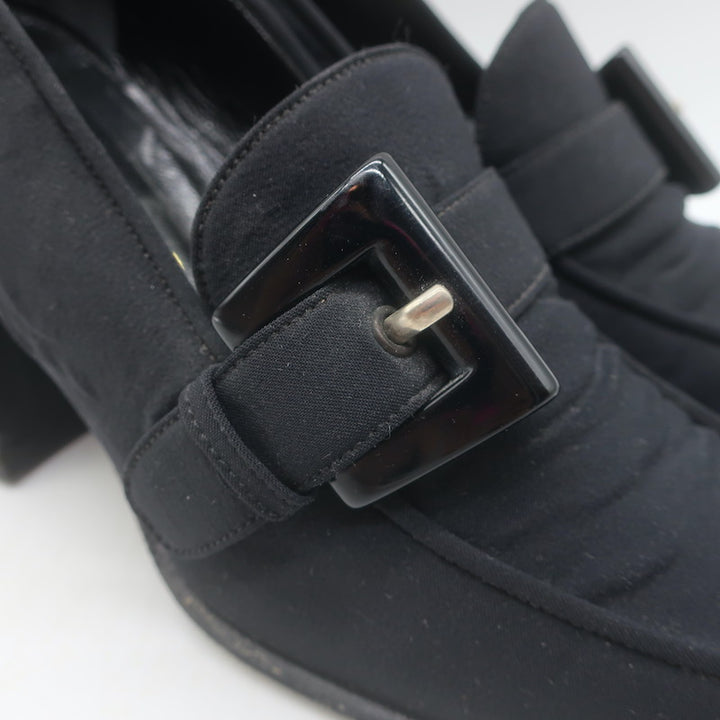Vintage Prada Buckled Loafer Pumps Black Crepe Size 36