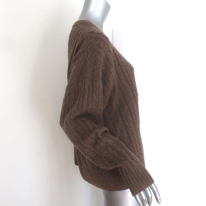 Jenni Kayne Nell Cable Knit V-Neck Sweater Coffee Wool-Cashmere Size Small