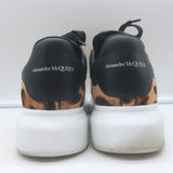 Alexander McQueen oversized leopard-print calf-hair sneakers, brown, authentic pre-owned, gently worn luxury designer pair