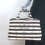 Prada Striped Canapa Canvas Medium Tote Ivory & Dark Brown Crossbody Bag