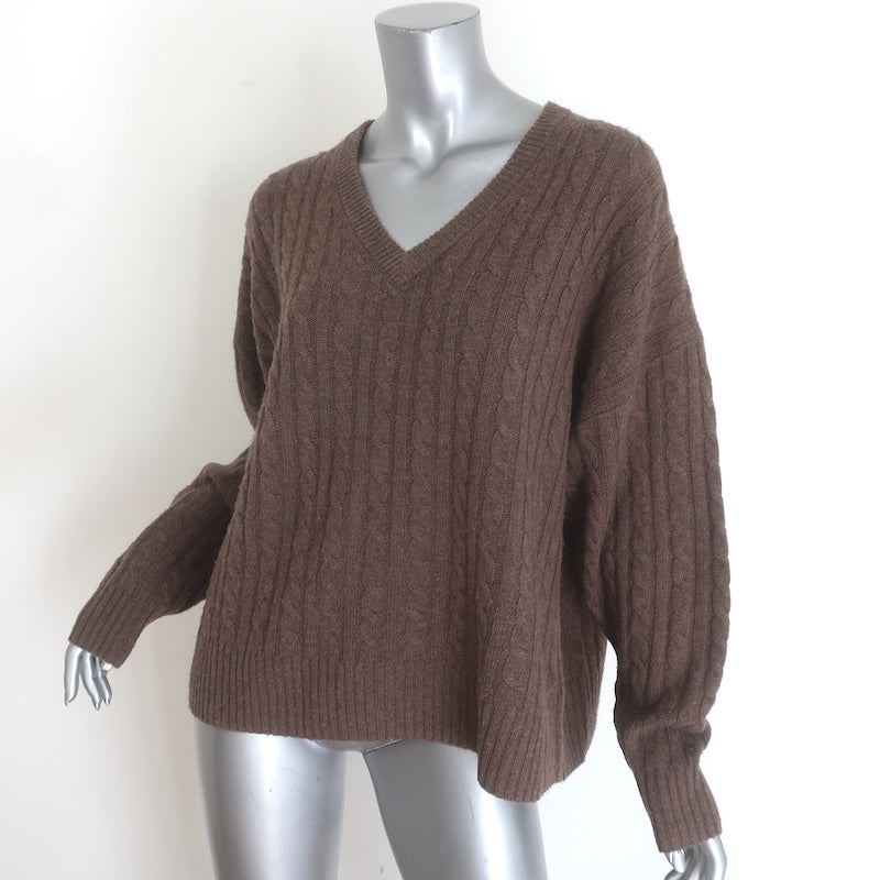 Jenni Kayne Nell Cable Knit V-Neck Sweater Coffee Wool-Cashmere Size Small