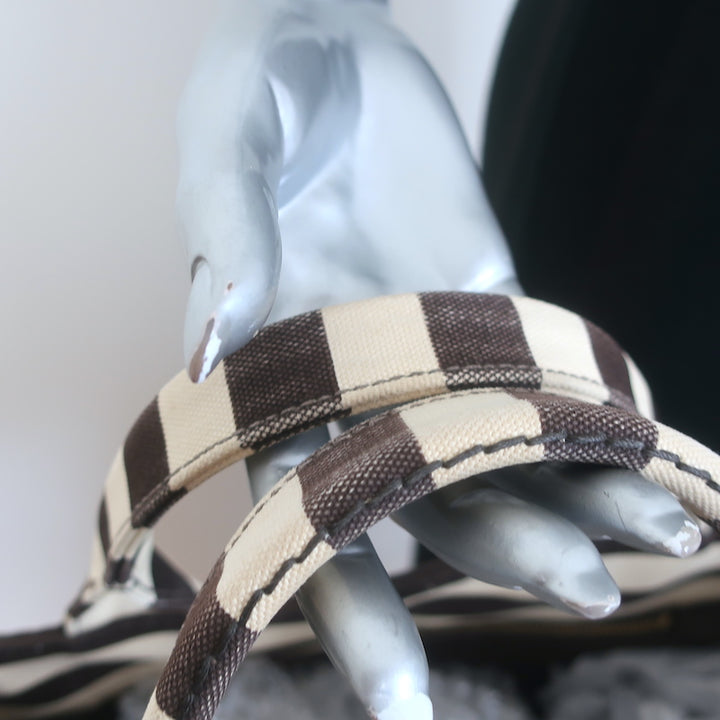 Prada Striped Canapa Canvas Medium Tote Ivory &amp; Dark Brown Crossbody Bag