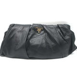 Prada Pleated Leather Oversize Clutch Bag Black
