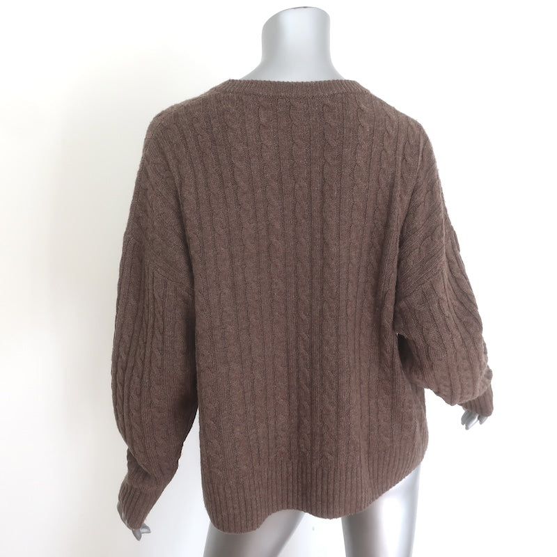 Jenni Kayne Nell Cable Knit V-Neck Sweater Coffee Wool-Cashmere Size Small