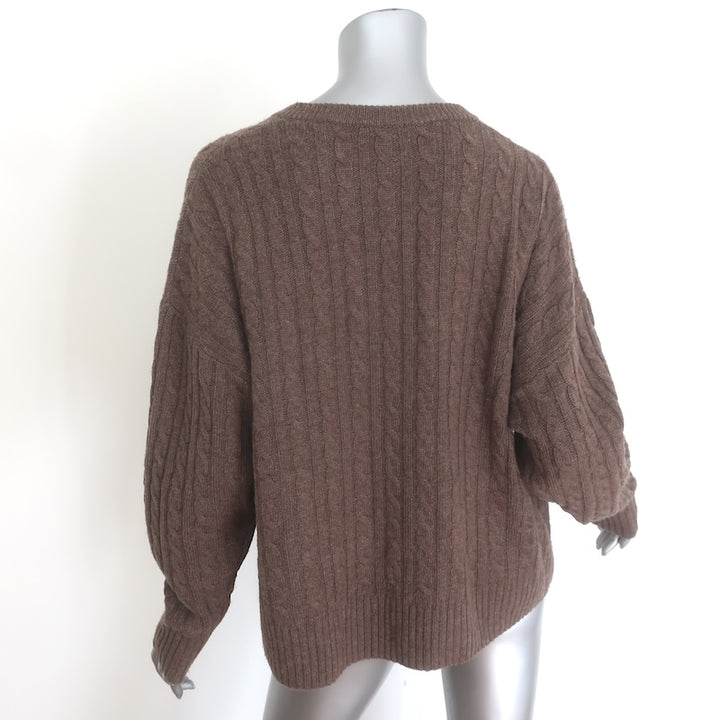 Jenni Kayne Nell Cable Knit V-Neck Sweater Coffee Wool-Cashmere Size Small