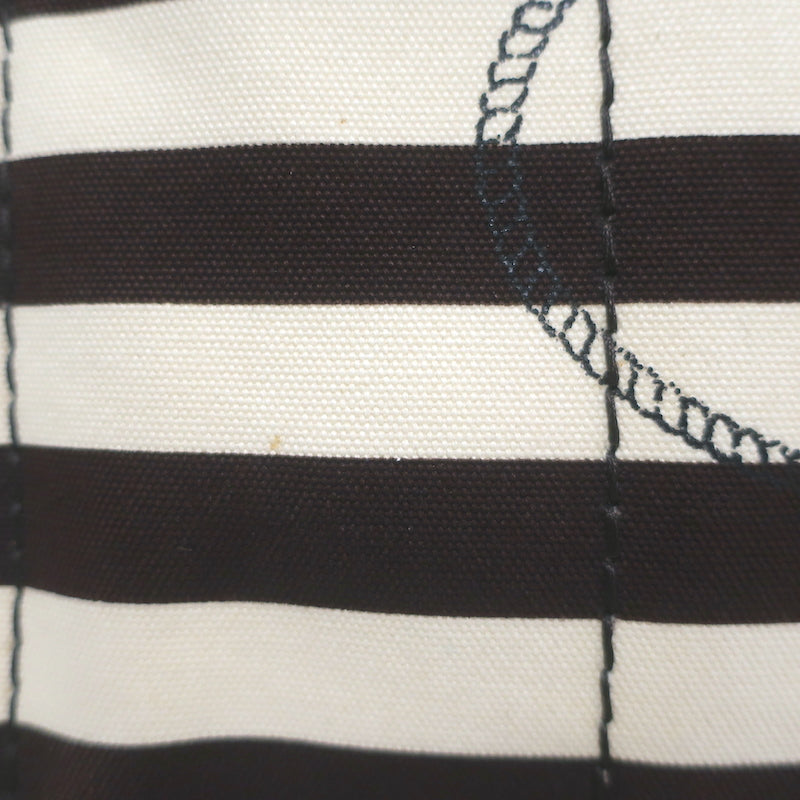Prada Striped Canapa Canvas Medium Tote Ivory &amp; Dark Brown Crossbody Bag