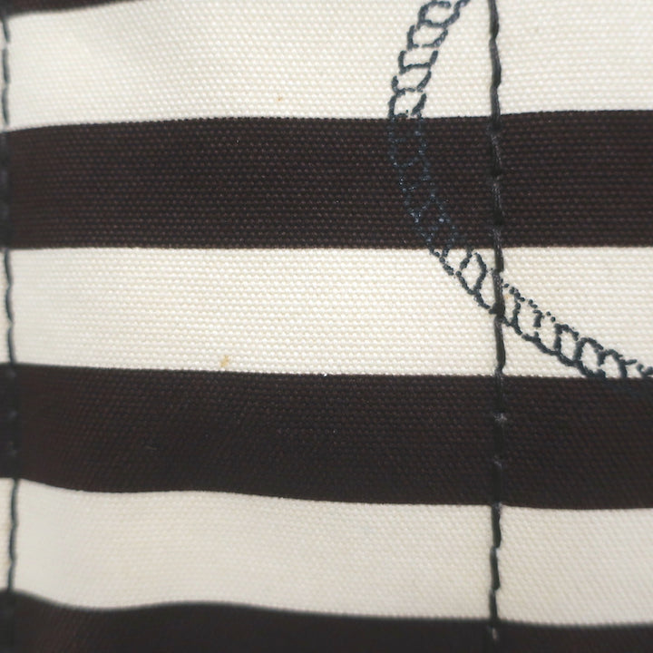 Prada Striped Canapa Canvas Medium Tote Ivory &amp; Dark Brown Crossbody Bag