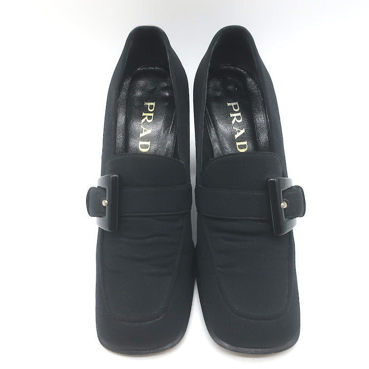 Vintage Prada Buckled Loafer Pumps Black Crepe Size 36