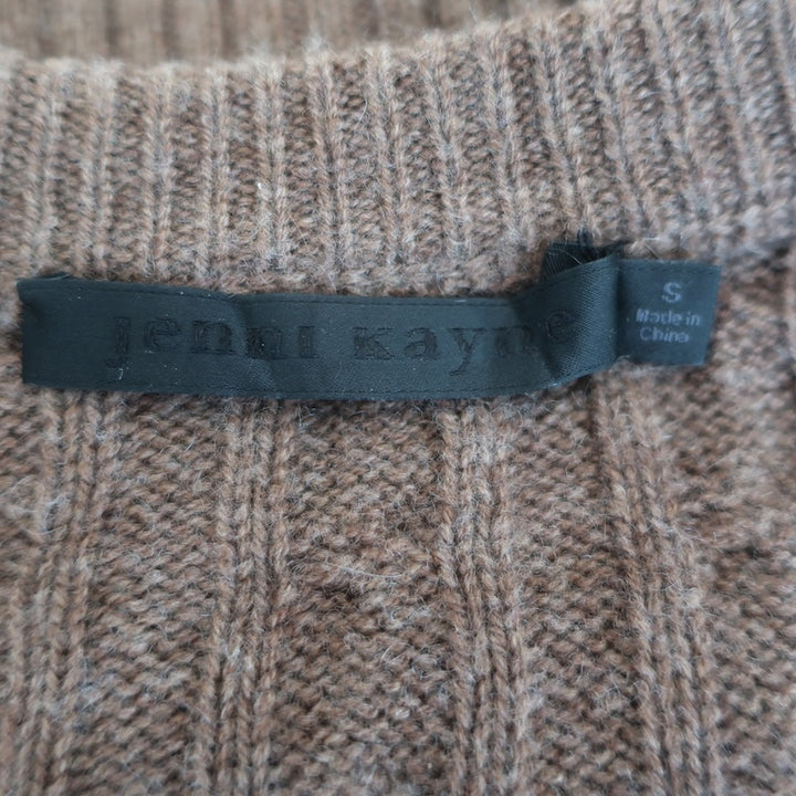 Jenni Kayne Nell Cable Knit V-Neck Sweater Coffee Wool-Cashmere Size Small