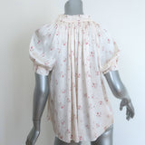 Ulla Johnson Puff Sleeve Top Cream Floral Print Satin Size 8 Tie-Neck Blouse