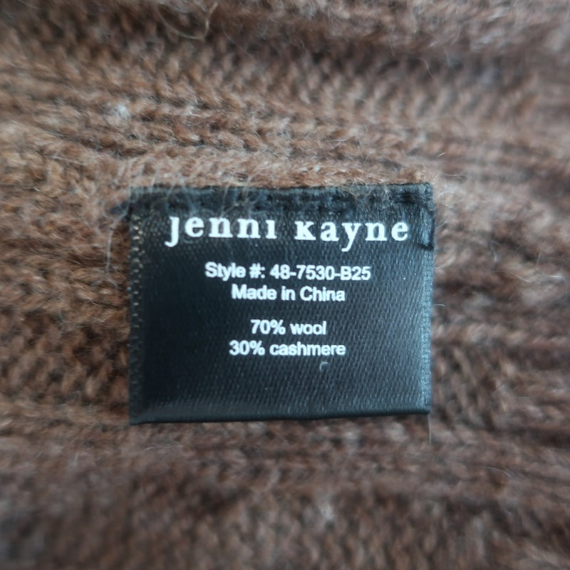 Jenni Kayne Nell Cable Knit V-Neck Sweater Coffee Wool-Cashmere Size Small