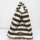 Prada Striped Canapa Canvas Medium Tote Ivory & Dark Brown Crossbody Bag