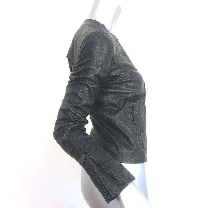 J Brand Snake-Embossed Leather Moto Jacket Black Size Extra Small