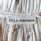 Ulla Johnson Puff Sleeve Top Cream Floral Print Satin Size 8 Tie-Neck Blouse
