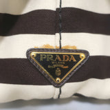 Prada Striped Canapa Canvas Medium Tote Ivory & Dark Brown Crossbody Bag