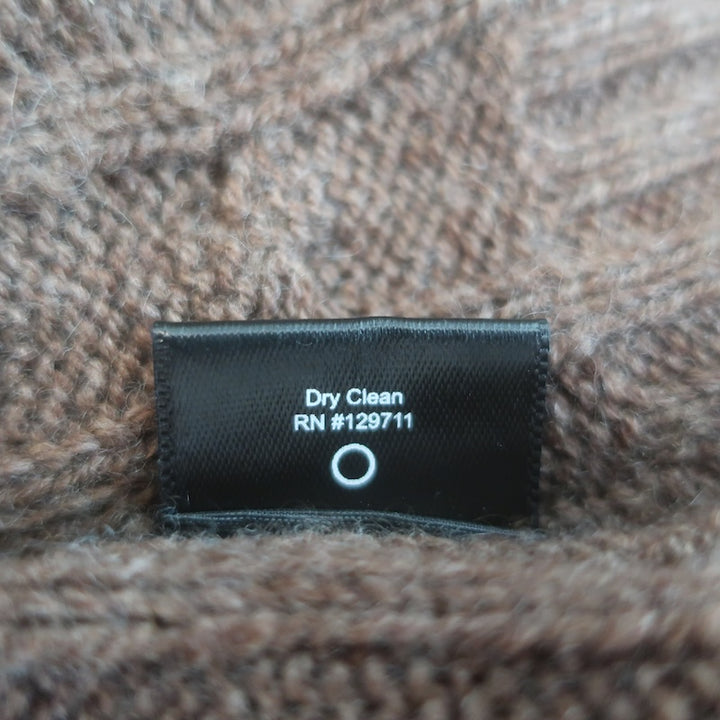 Jenni Kayne Nell Cable Knit V-Neck Sweater Coffee Wool-Cashmere Size Small