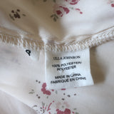 Ulla Johnson Puff Sleeve Top Cream Floral Print Satin Size 8 Tie-Neck Blouse