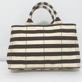 Prada Striped Canapa Canvas Medium Tote Ivory & Dark Brown Crossbody Bag